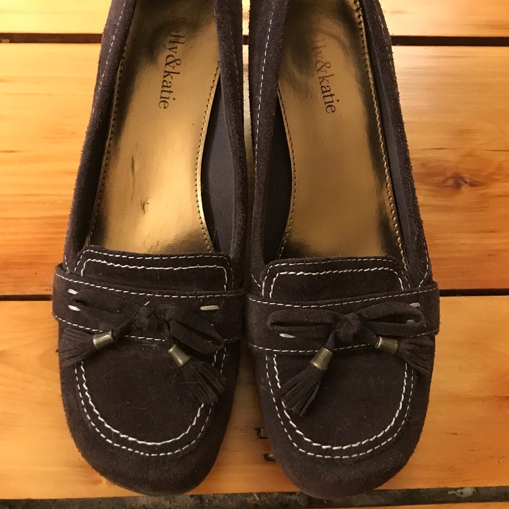 kelly&katie suede wedge loafers, size 7.5